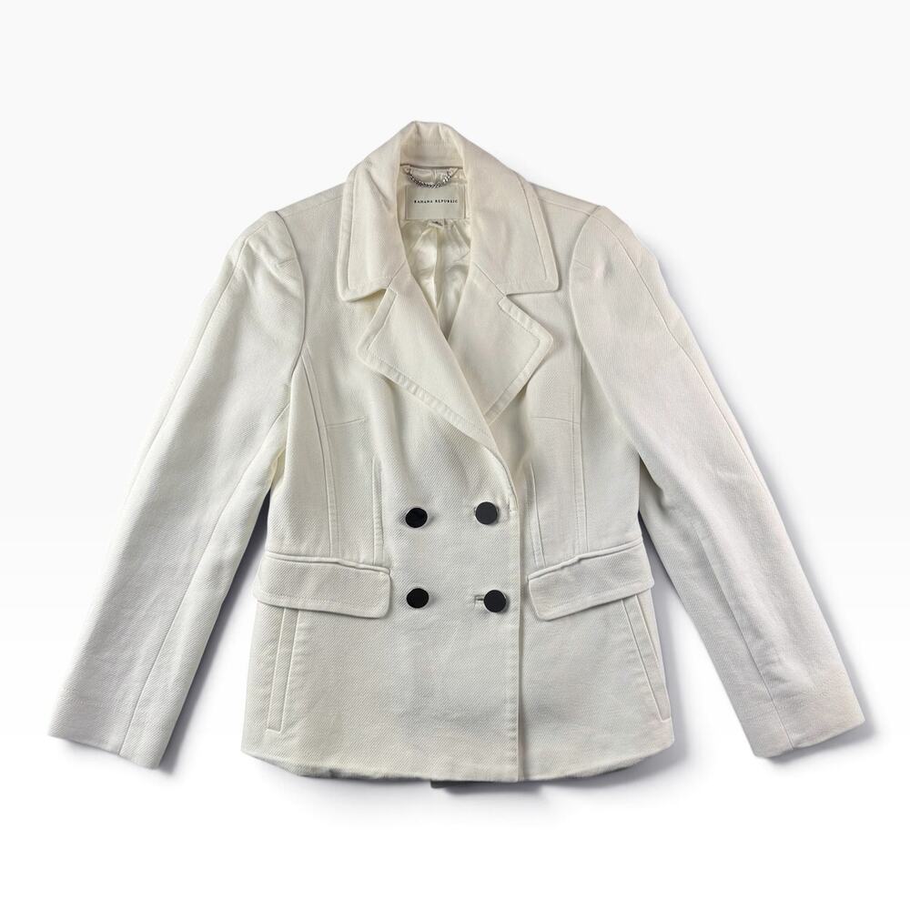 Banana Republic Womens M Ivory Cotton Double Breasted Blazer Jacket Lined